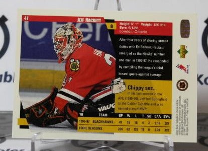 JEFF HACKETT # 47 UPPER DECK 1997-98 HOCKEY NHL GOALTENDER CHICAGO BLACKHAWKS CARD