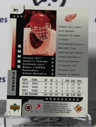 DOMINIK HASEK # 27 SP UPPER DECK 2001-02 HOCKEY NHL GOALTENDER DETROIT RED WINGS CARD