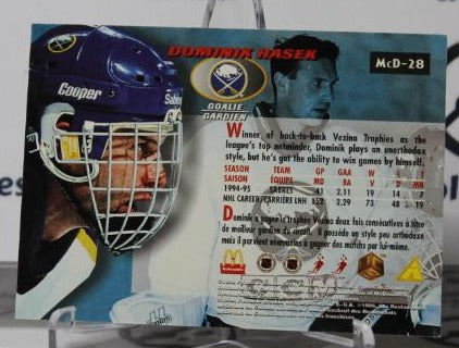 DOMINIK HASEK # McD-28 PINNACLE McDONALD'S 1995-96 HOCKEY NHL GOALTENDER BUFFALO SABRES CARD