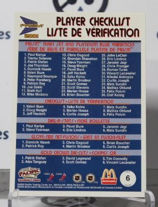 CURTIS JOSEPH # 6 PACIFIC McDONALD'S 2000-01 HOCKEY NHL GOALTENDER TORONTO MAPLE LEAF CARD