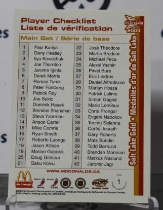 CURTIS JOSEPH # 1 PACIFIC McDONALD'S 2002-03 HOCKEY NHL GOALTENDER TORONTO MAPLE LEAF CARD