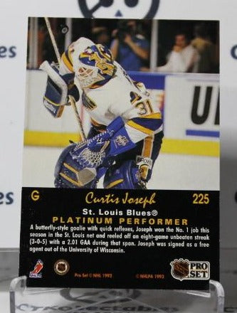 CURTIS JOSEPH # 225 PRO SET PLATINUM 1991-92 HOCKEY NHL GOALTENDER ST, LOUIS BLUES CARD