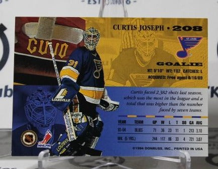 CURTIS JOSEPH # 208 DONRUSS LEAF 1994-95 HOCKEY NHL GOALTENDER ST, LOUIS BLUES CARD