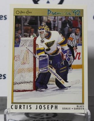 CURTIS JOSEPH # 165 O-PEE CHEE PREMIER 1991-92 HOCKEY NHL GOALTENDER ST. LOUIS BLUES CARD