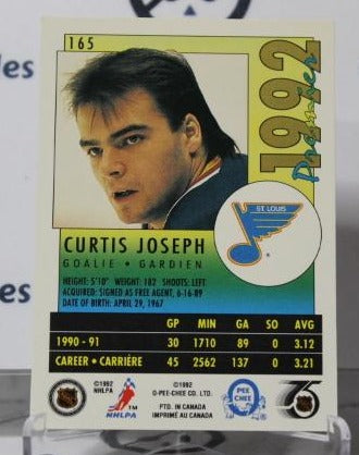 CURTIS JOSEPH # 165 O-PEE CHEE PREMIER 1991-92 HOCKEY NHL GOALTENDER ST. LOUIS BLUES CARD