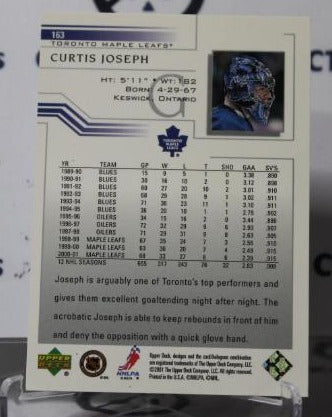 CURTIS JOSEPH # 163 UPPER DECK 2001-02 HOCKEY NHL GOALTENDER TORONTO MAPLE LEAF CARD