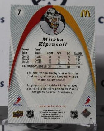 MIIKKA KIPRUSOFF # 7 UPPER DECK McDONALD'S 2008-09 HOCKEY NHL GOALTENDER CALGARY FLAMES CARD