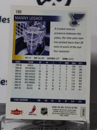 MANNY LEGACE # 189 FLEER ULTRA 2008-09 HOCKEY GOALTENDER ST. LOUIS BLUES CARD