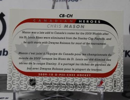 CHRIS MASON # CB-CH O-PEE CHEE 2009-10 HOCKEY NHL GOALTENDER ST. LOUIS BLUES CARD