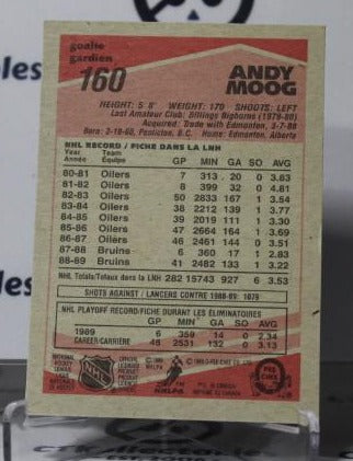 ANDY MOOG # 160 O-PEE CHEE 1989-90 HOCKEY NHL GOALTENDER BOSTON BRUINS CARD