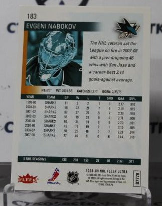 EVGENI NABOKOV # 183 FLEER ULTRA 2008-09 HOCKEY NHL GOALTENDER SAN JOSE SHARKS CARD