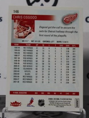 CHRIS OSGOOD # 146 FLEER ULTRA 2008-09 HOCKEY NHL GOALTENDER DETROIT RED WINGS CARD