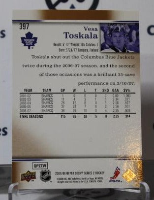 VESA TOSKALA # 397 UPPER DECK 2007-08 HOCKEY NHL GOALTENDER TORONTO MAPLE LEAFS CARD