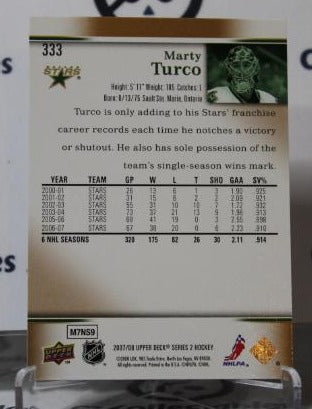 MARTY TURCO # 333 UPPER DECK 2007-08 HOCKEY NHL GOALTENDER DALLAS STARS CARD