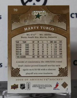 MARTY TURCO # 70 UPPER DECK ARTIFACTS 2008-09 HOCKEY NHL GOALTENDER DALLAS STARS CARD