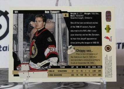 RON TUGNUTT # 181 UPPER DECK 1997-98 HOCKEY NHL GOALTENDER OTTAWA SENATORS CARD