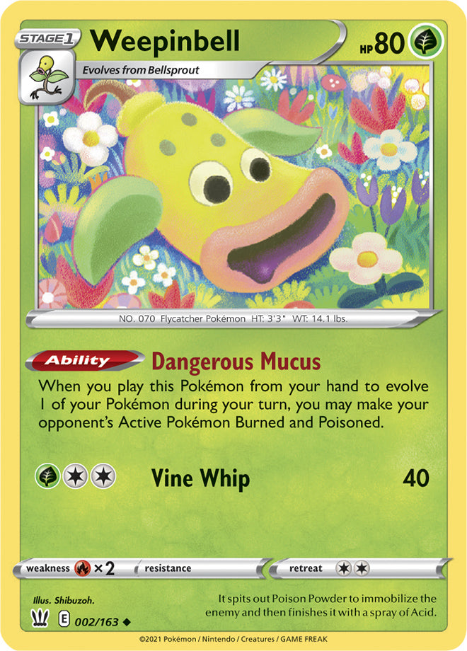 Weepinbell Base card #002/163 Pokémon Card Battle Styles