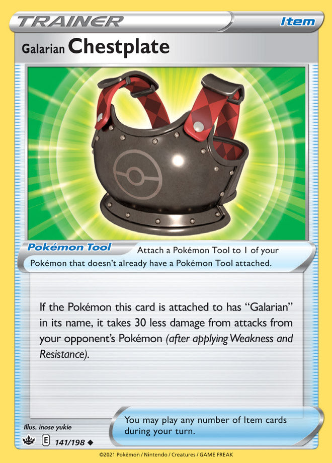 Trainer Galarian Chestplate Base card #141/198 Pokémon Card Chilling Reign