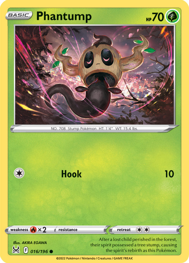 Phantump Base Card #016/196 2022 Sword & Shield Lost Origin Pokemon Card