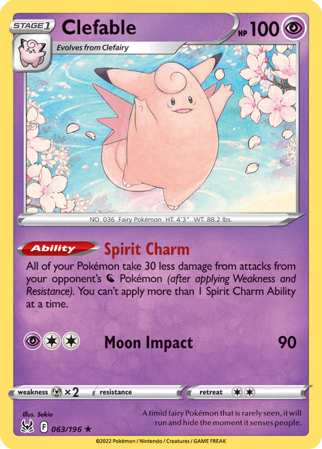 Clefable Rare Base Card #063/196 2022 Sword & Shield Lost Origin Pokemon Card