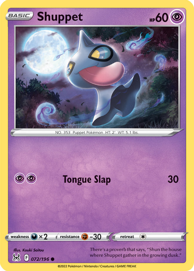 Shuppet Base Card #072/196 2022 Sword & Shield Lost Origin Pokemon Card