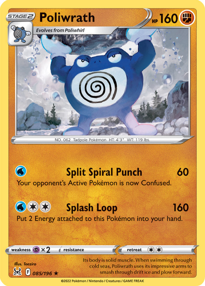 Poliwrath Rare Base Card #085/196 2022 Sword & Shield Lost Origin Pokemon Card