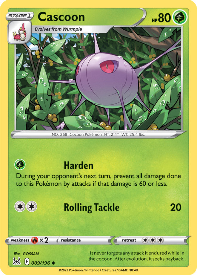 Cascoon Base Card #009/196 2022 Sword & Shield Lost Origin Pokemon Card