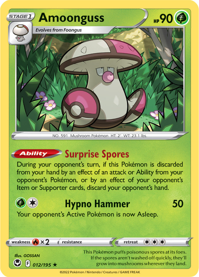 Amoonguss Rare Base Card #012/195 2022 Sword & Shield Silver Tempest Pokemon Card