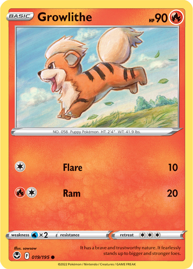 Growlithe Base Card #019/195 2022 Sword & Shield Silver Tempest Pokemon Card