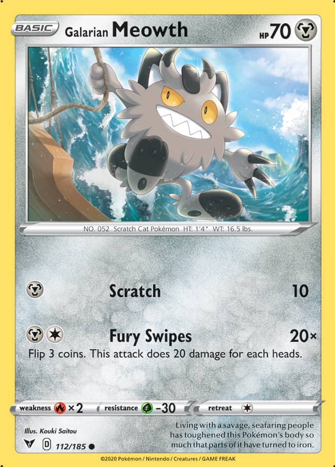 Galarian Meowth Base card #112/185 Pokémon Card Vivid Voltage