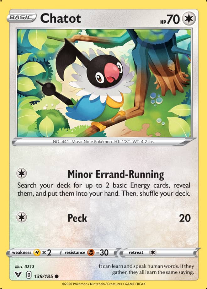 Chatot Base card #139/185 Pokémon Card Vivid Voltage
