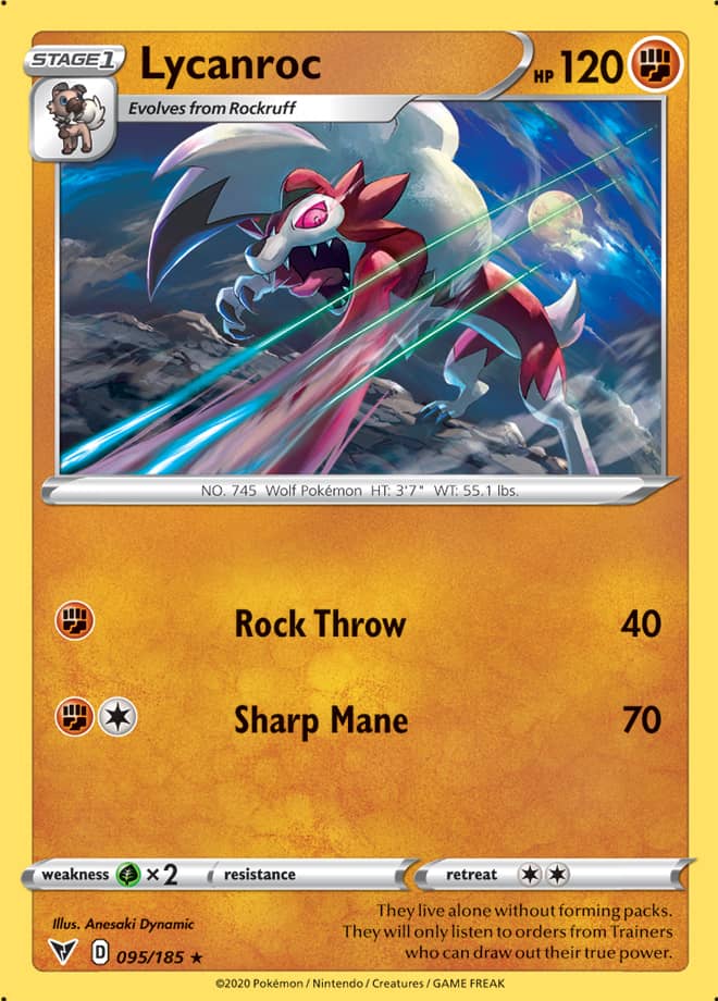Lycanroc Rare Base card #095/185 Pokémon Card Vivid Voltage