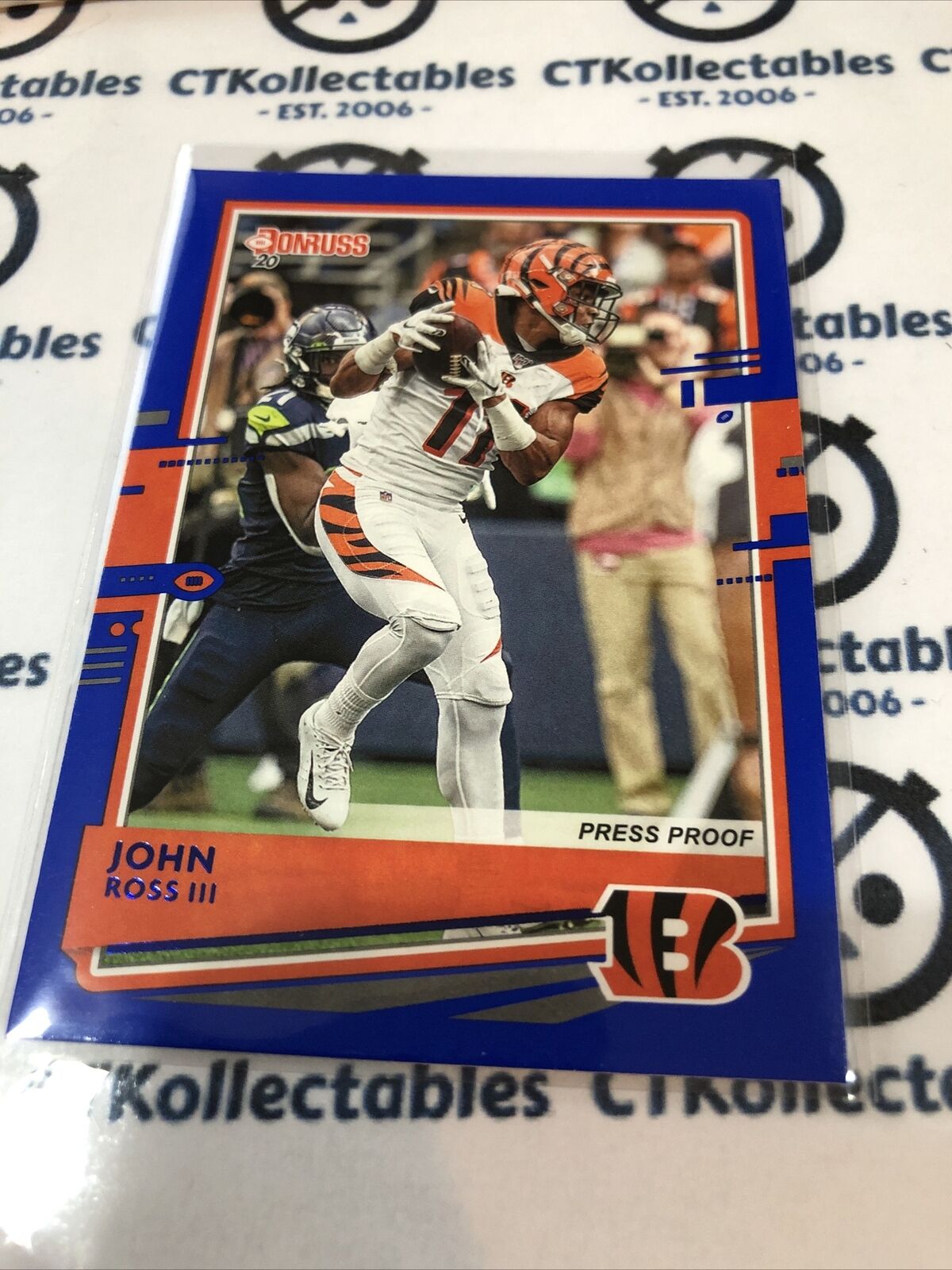 2020 NFL Donruss John Ross III Blue Press Proof Bengals #67