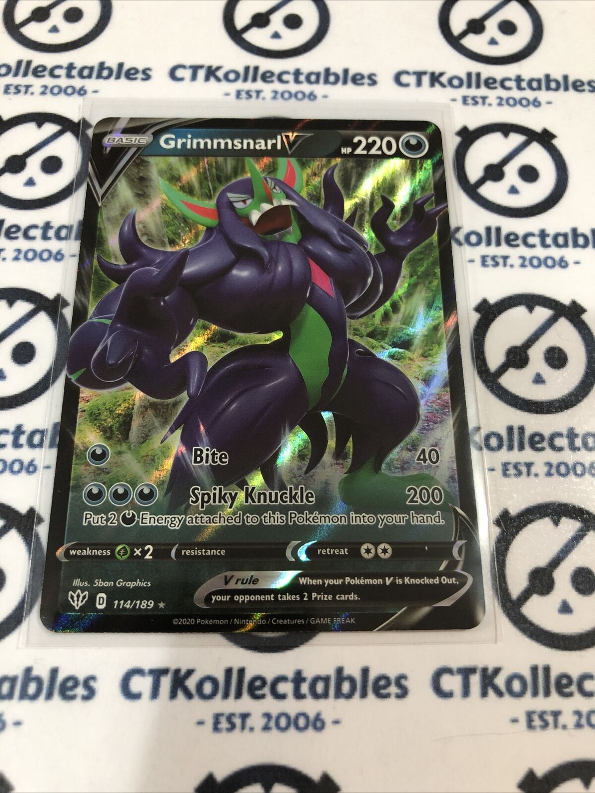 Grimmsnarl V #114/189 Ultra Rare Pokmon Card S&S Darkness Ablaze CTKollectables Grimmsnarl V #114/189 Ultra Rare Pokmon Card S&S Darkness Ablaze CTKollectables