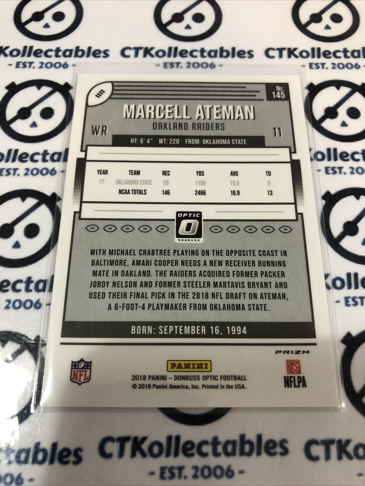 2018 NFL Donruss Optic Marcell Ateman Red & Yellow Prizm #145 RC Raiders