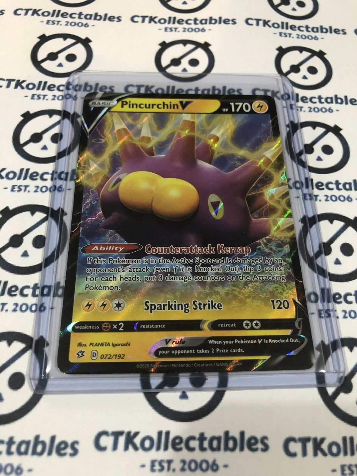 Pincurchin V #072/192 Ultra Rare Pokmon Card Rebel Clash CTKollectables Pincurchin V #072/192 Ultra Rare Pokmon Card Rebel Clash CTKollectables