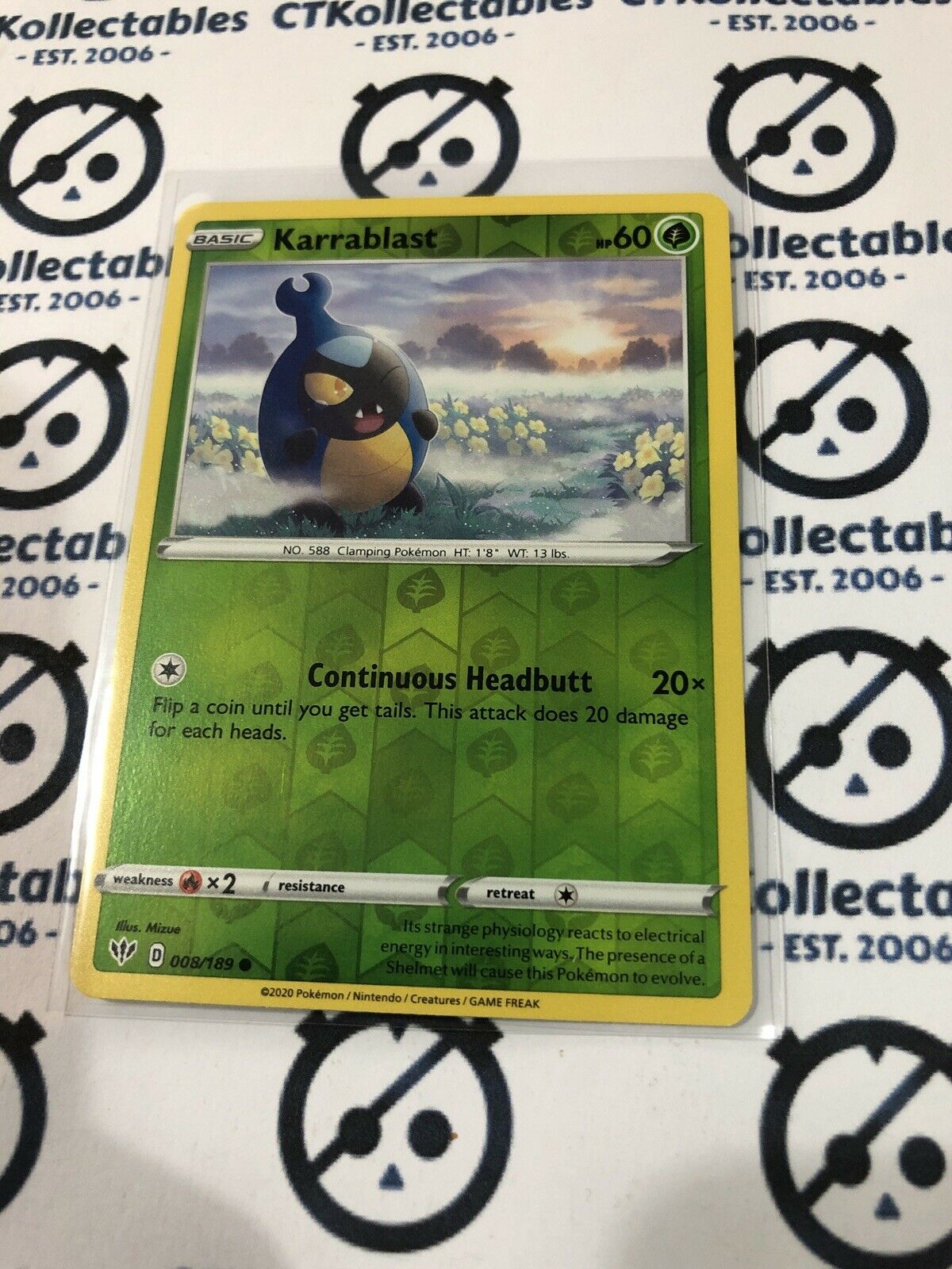 Karrablast #008/189 Reverse Holo Pokémon Card Sword & Shield Darkness Ablaze