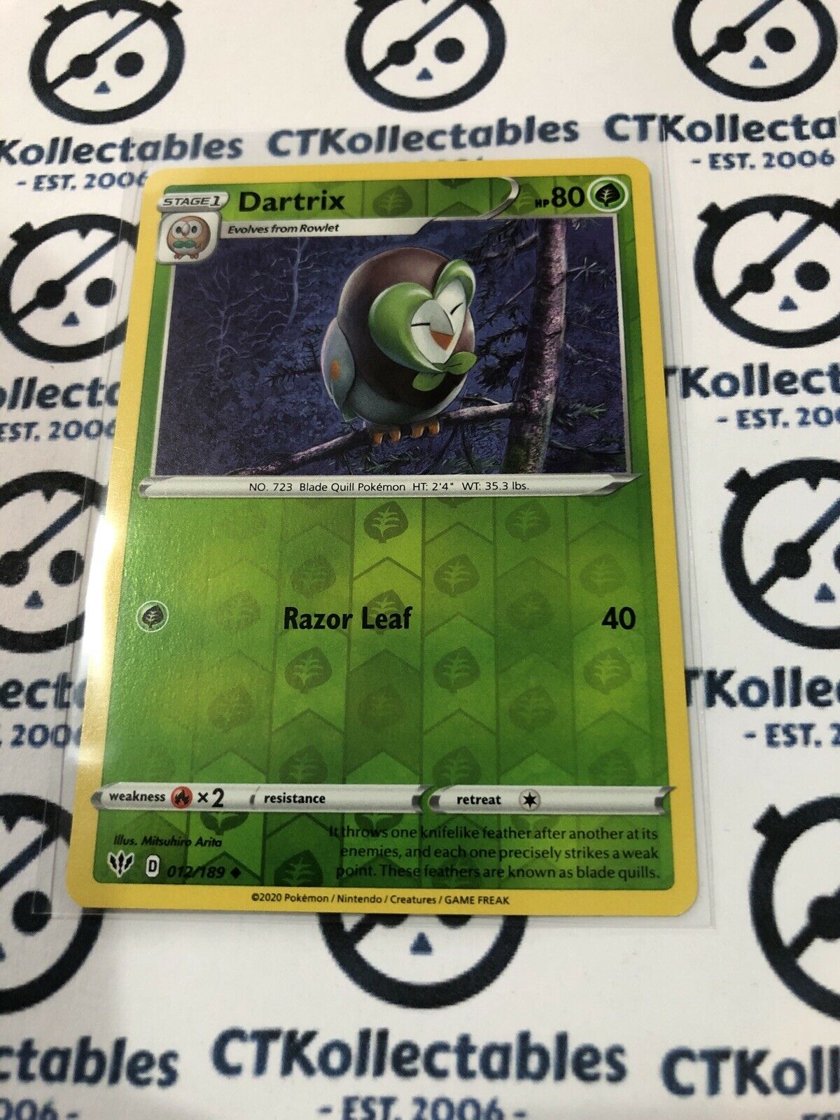 Dartrix #012/189 Reverse Holo Pokémon Card Sword & Shield Darkness Ablaze