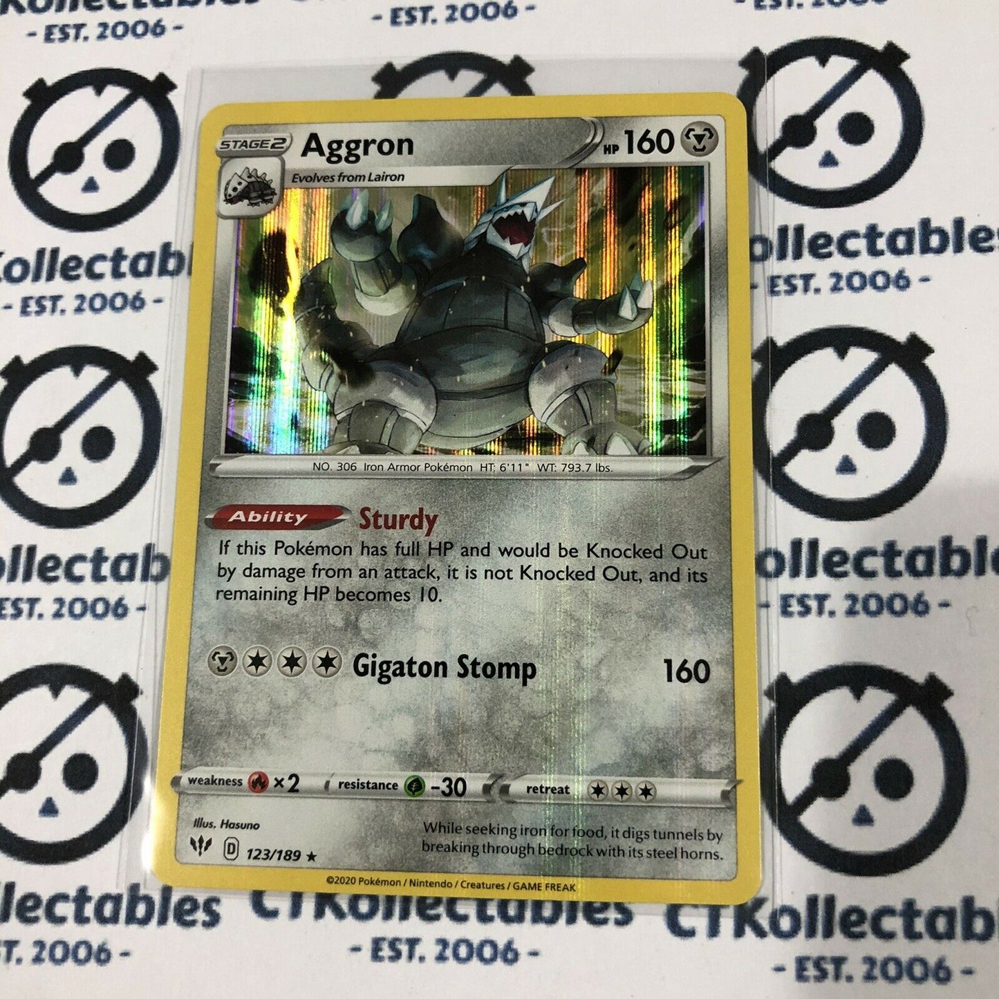 Aggron #123/189 Holo Rare Pokémon Card Sword & Shield Darkness Ablaze