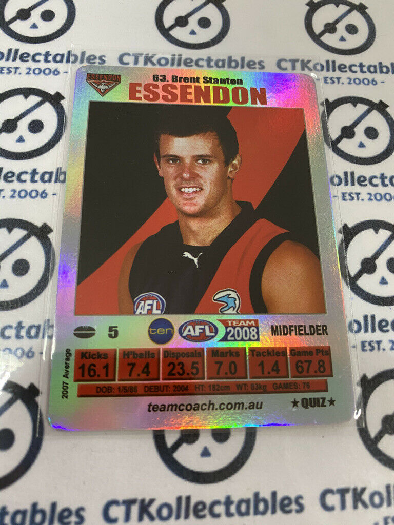 2008 AFL Teamcoach Silver Quiz Card - #63 Brent Stanton
