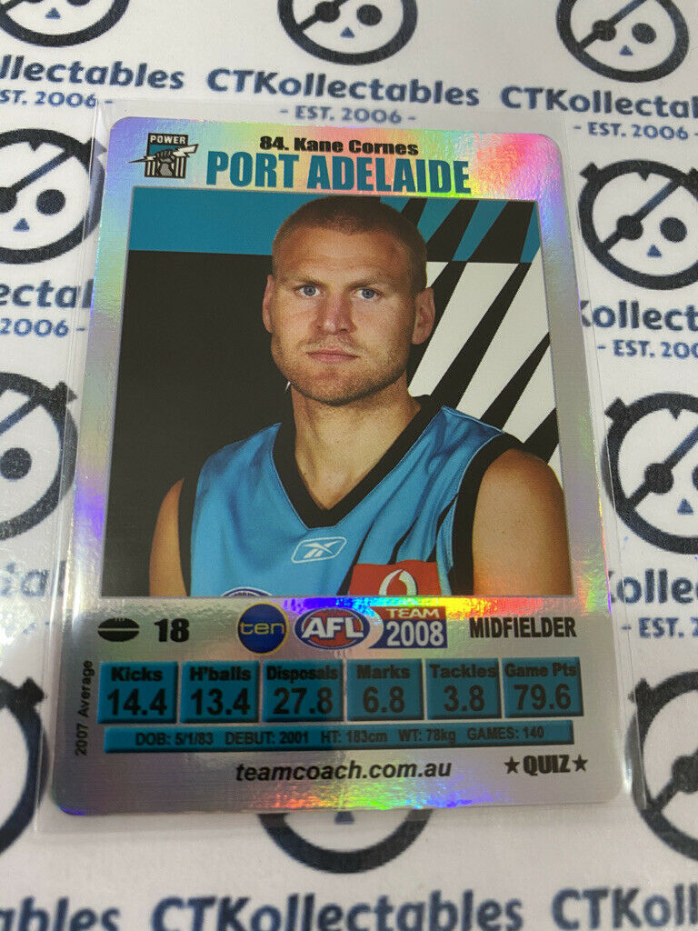 2008 AFL Teamcoach Silver Quiz Card - #84 Kane Cornes