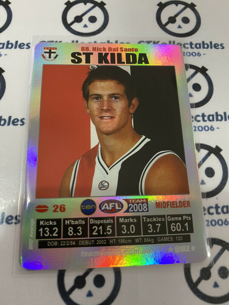 2008 AFL Teamcoach Silver Quiz Card - #88 Nick Dal Santo