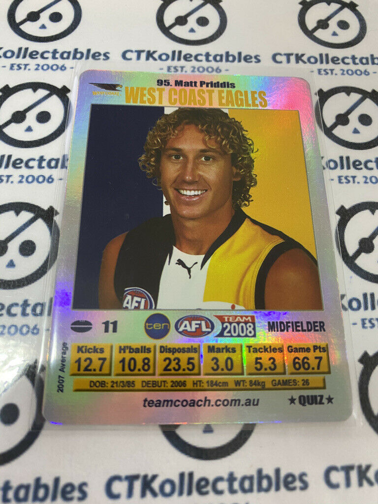 2008 AFL Teamcoach Silver Quiz Card - #95 Matt Priddis
