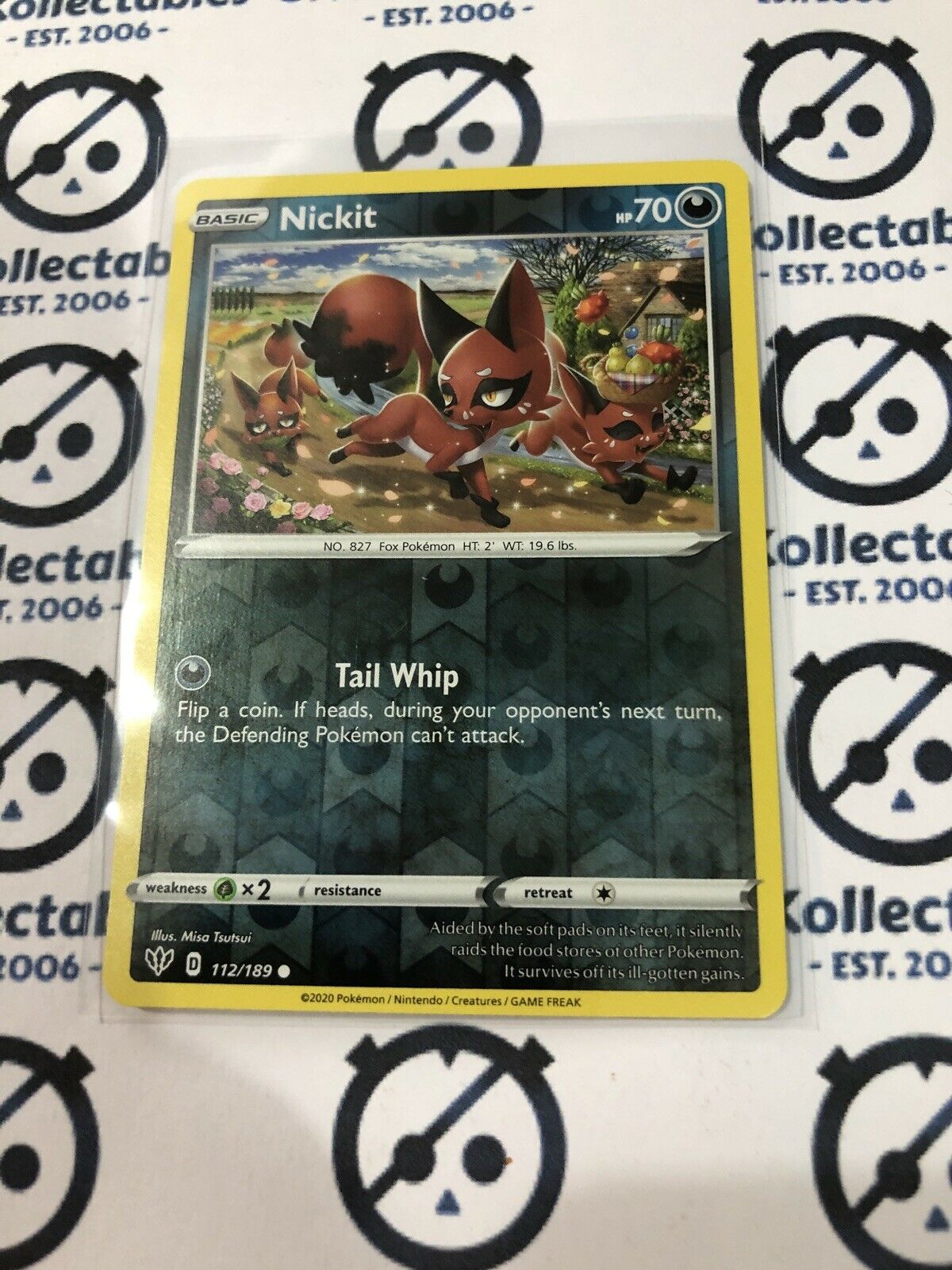 nickit pokemon card Nickit #112/189 Reverse Holo Pokémon Card S&S Darkness Ablaze – CTKollectables