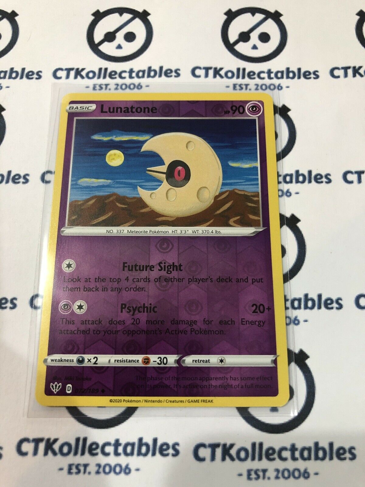 Lunatone #072/189 Reverse Holo Pokmon Card S&S Darkness Ablaze CTKollectables Lunatone #072/189 Reverse Holo Pokmon Card S&S Darkness Ablaze CTKollectables