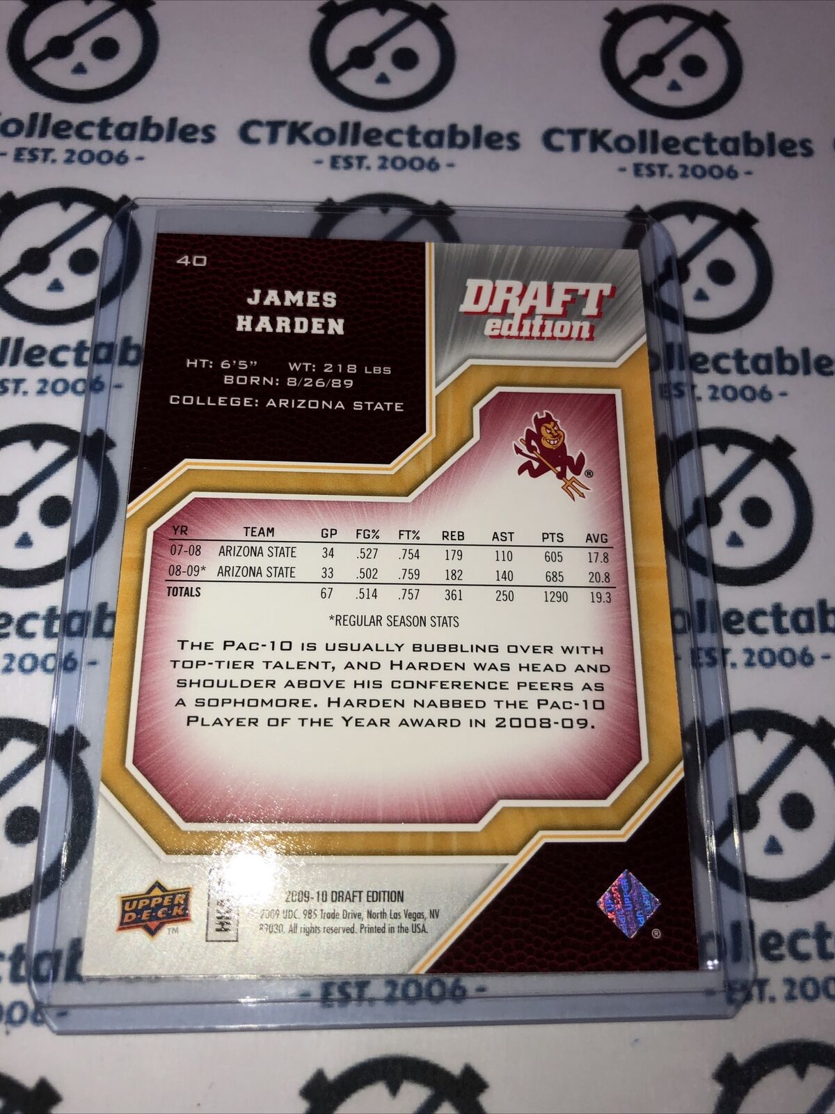 2009-10 Upper Deck Draft James Harden Rookie Rc #40 OKC