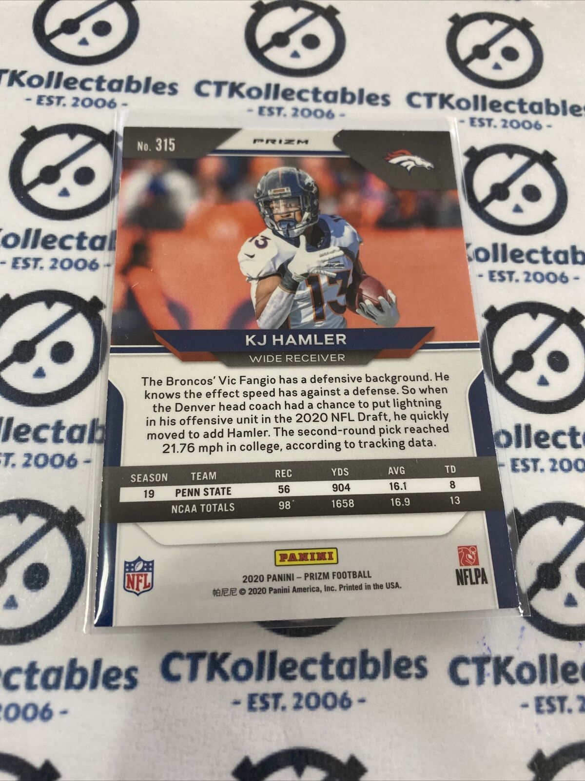2020 NFL Prizm KJ Hamler Silver Prizm RC #315 Broncos
