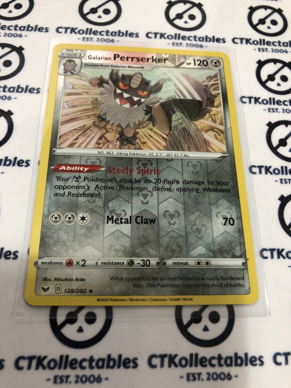Galarian Perrserker Reverse Holo #128/202 Rare Pokémon Card Sword & Shield