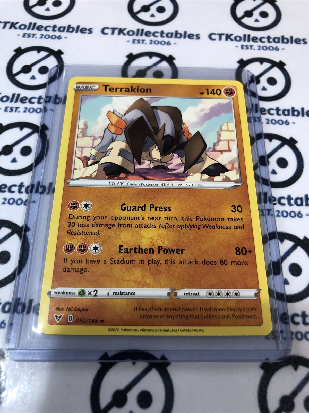 Terrakion #092/185 Rare Pokemon Card Sword & Shield: Vivid Voltage CTKollectables Terrakion #092/185 Rare Pokemon Card Sword & Shield: Vivid Voltage CTKollectables