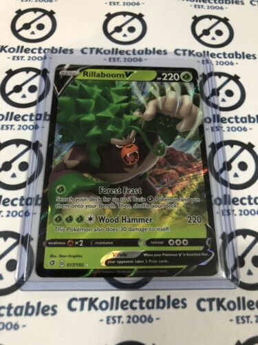 Rillaboom V #017/192 Ultra Rare Pokmon Card Rebel Clash CTKollectables Rillaboom V #017/192 Ultra Rare Pokmon Card Rebel Clash CTKollectables